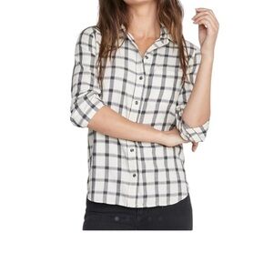 Marine Layer Ladies Haile Button Down White Black Plaid Size XXL